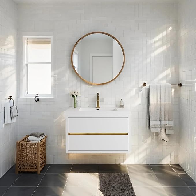 Modern 36" Wall-Mounted Bathroom Vanity by VUMALL