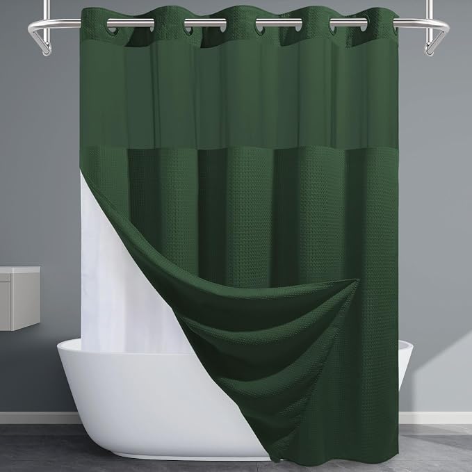 Dark Green Shower Curtain and Liner Set by EUTXL