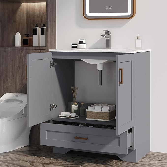30 inch Bathroom Vanity with Sink, Modern White Vanity - Image 7