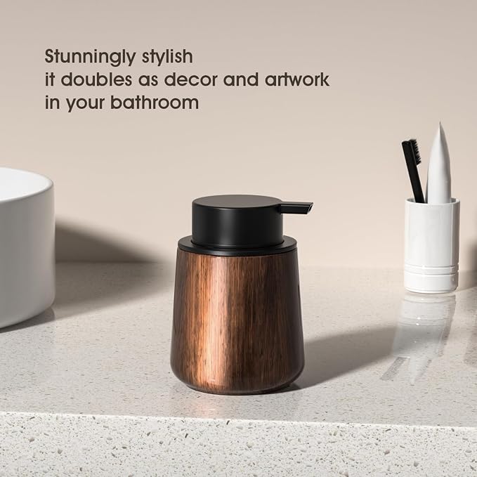18 Oz Walnut Color Foaming Hand Soap Dispenser, Refillable Modern Home Decor - Image 4