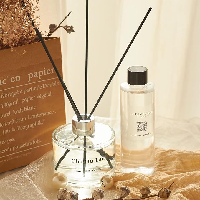 Chloefu LAN Fresh Linen Reéd Diffuser Refill 200ml/6.76 fl oz, Natural - Image 4