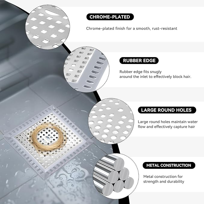Makerfire 2PCS Shower Drain Hair Catcher, Flat Shower Drain Cover/Filter - Image 3