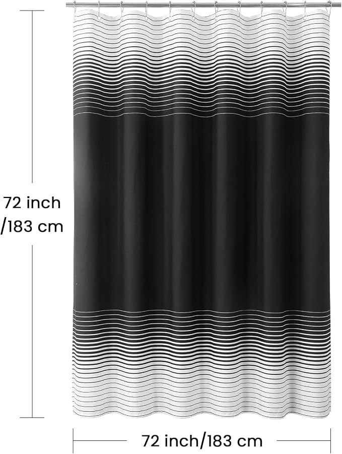 Black Shower Curtain, Modern Black and White Gradient Horizontal Stripe - Image 6