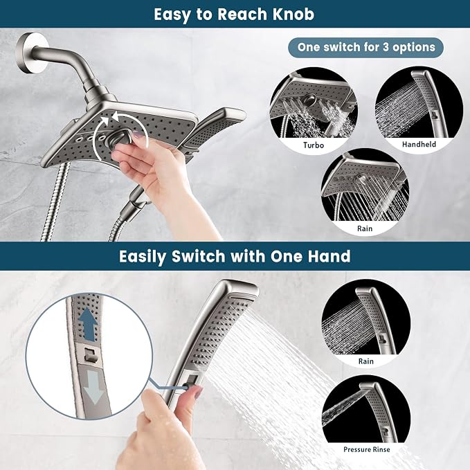 BRIGHT SHOWERS High Pressure Shower Head Combo - Image 3