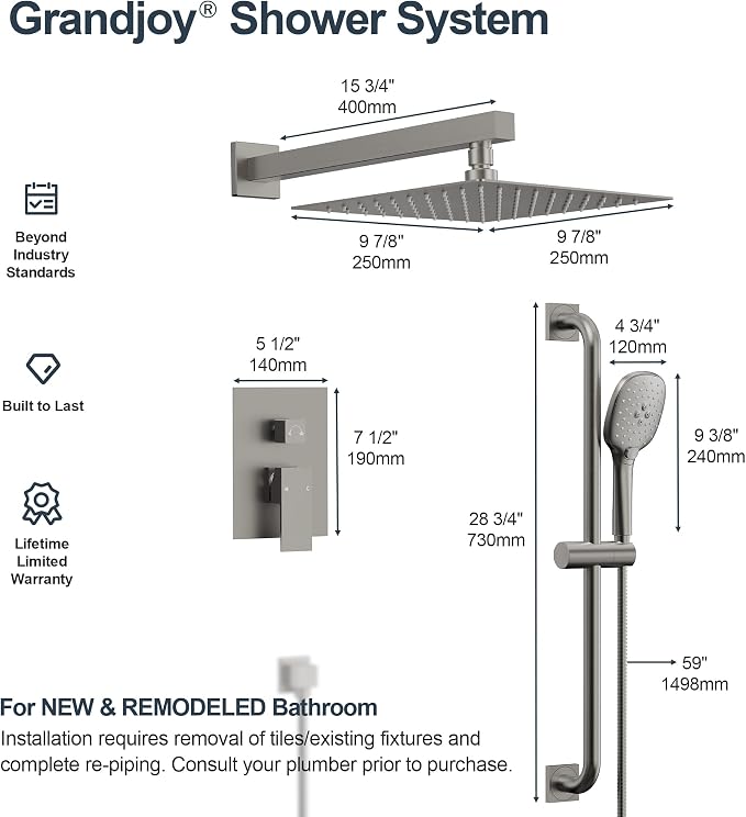 Brushed Nickel 10 Inch Rainfall Shower System - Image 9