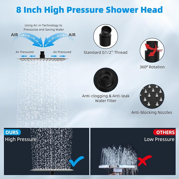 Hibbent All Metal Rain Shower Head, Solid Brass Adjustable Shower Arm Extender - Image 2