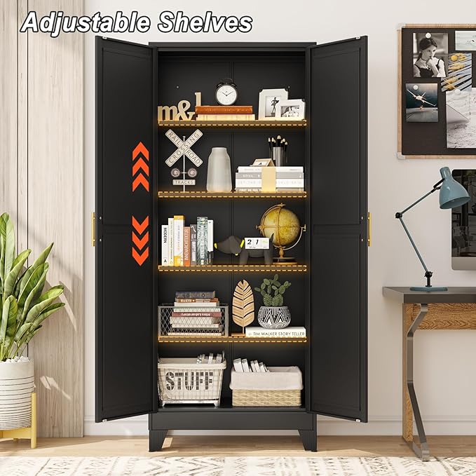 Metal Pantry Cabinet with 2 Doors and Adjustable Shelves - Image 6