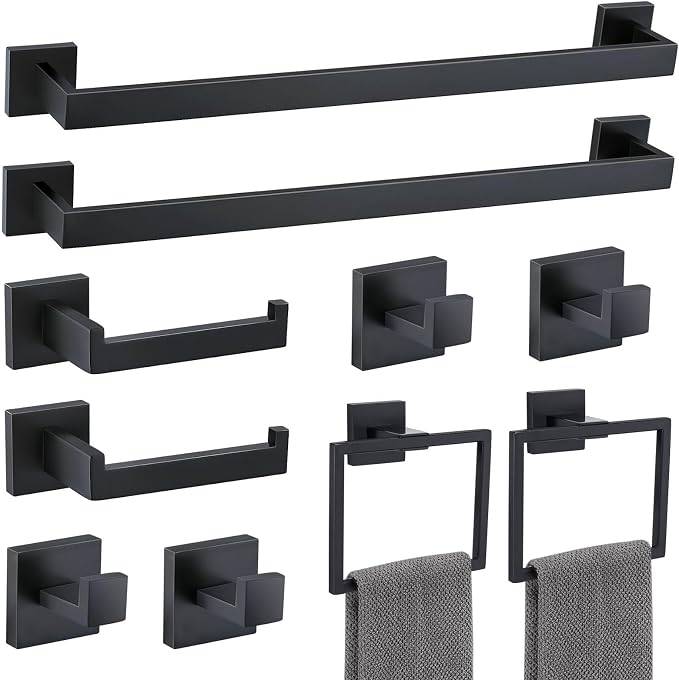 10 Pieces Bathroom Hardware Accessories Set Black Towel Bar Set Towel Holder by TNOMS