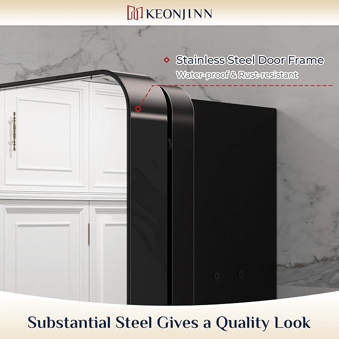 Keonjinn 40 x 32 Inch Large Black Medicine Cabinets, Recessed Bathroom Medicine - Image 4