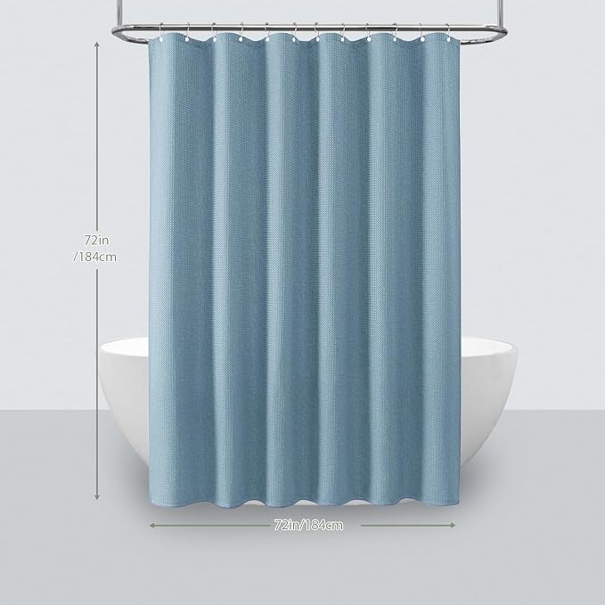 Inhousolu Fabric Shower Curtain Waffle Weave, 230 GSM Heavy Duty, Weighted Hem - Image 6