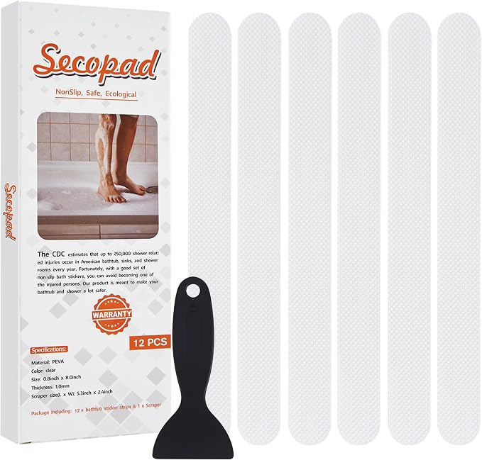 Anti Slip Shower Stickers, Safety Bathtub Strips Adhesive Decals by Secopad