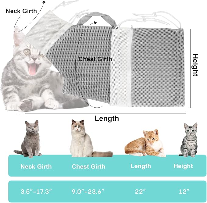 Cat Bathing Bag Adjustable Cat Grooming Net Bag Anti-bite & Anti-Scratch Cat - Image 6
