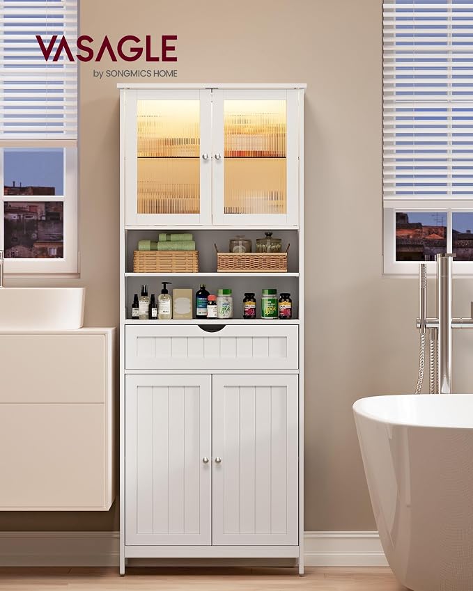 VASAGLE Storage Cabinet with LED Lights, Freestanding Storage Unit with - Image 2