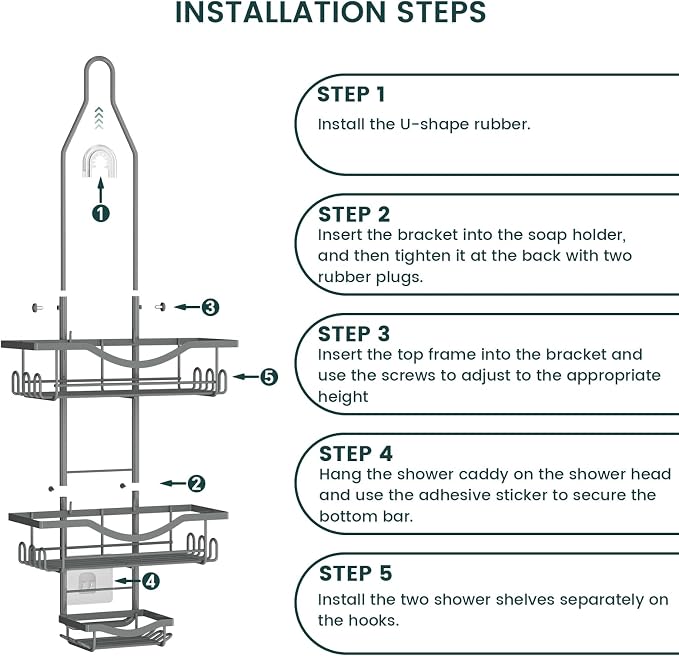 REINHARDT Shower Caddy Hanging Adjustable, Extended Length Rustproof Shower - Image 8
