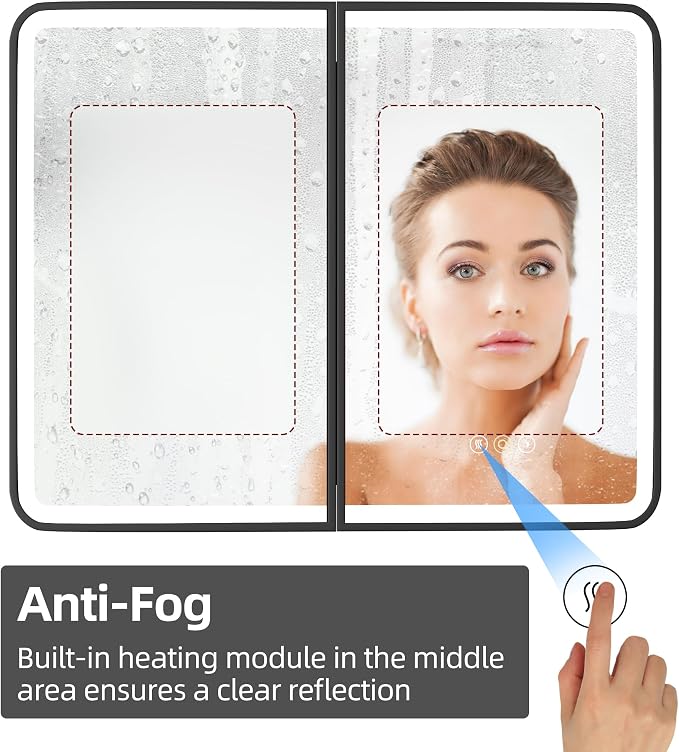 Medicine Cabinet with LED Lights and Mirror, 32 x 30 Inch Wall or Recessed - Image 7
