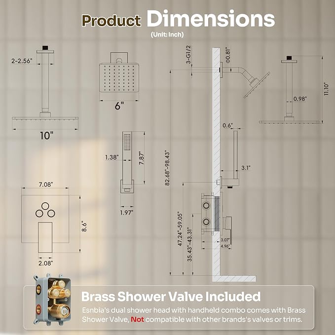 Gold Shower Faucet Set, Brushed Gold Shower System, Dual Gold Shower Head - Image 2