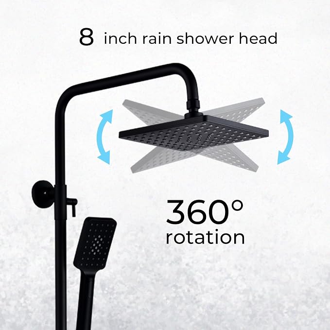 Outdoor Shower Faucet Set 8" Square Shower Head 3 Function Thermostatic - Image 4