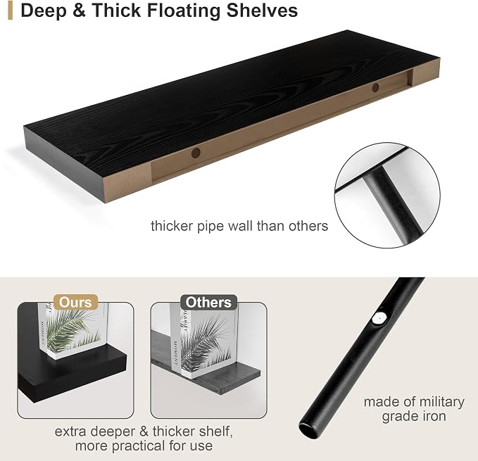 Heimlove 12 Inch Deep Floating Shelves, 55 x 12 inch Extra Long Floating Shelves - Image 4