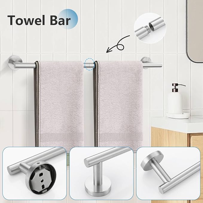 TNOMS Brushed Nickel 5 Pieces Towel Bar Set Bathroom Hardware Set Upgraded - Image 2
