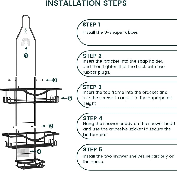 Shower Caddy Hanging Adjustable Shower Caddy, Rustproof Shower Organizer - Image 6
