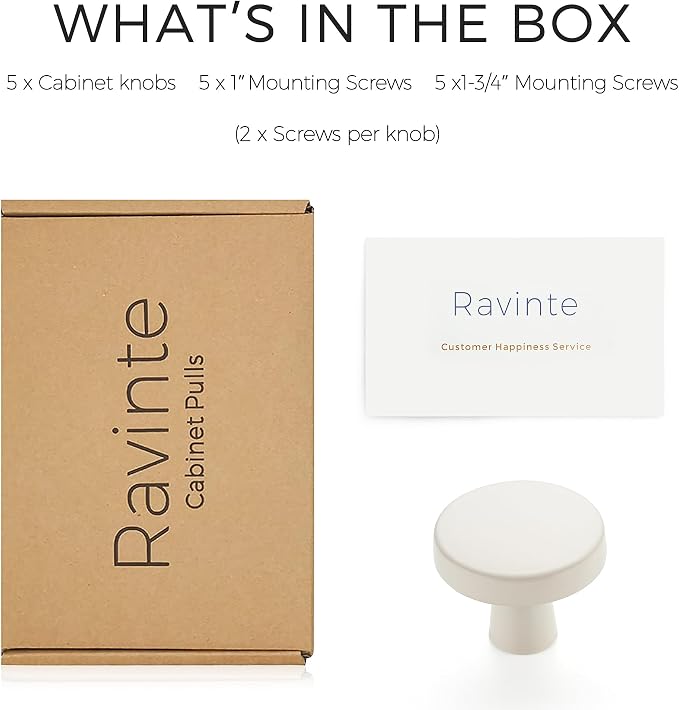 Ravinte 5 Pack Drawer Pulls 1-1/4 Inch Kitchen Cabinet Knobs White Solid Round - Image 7