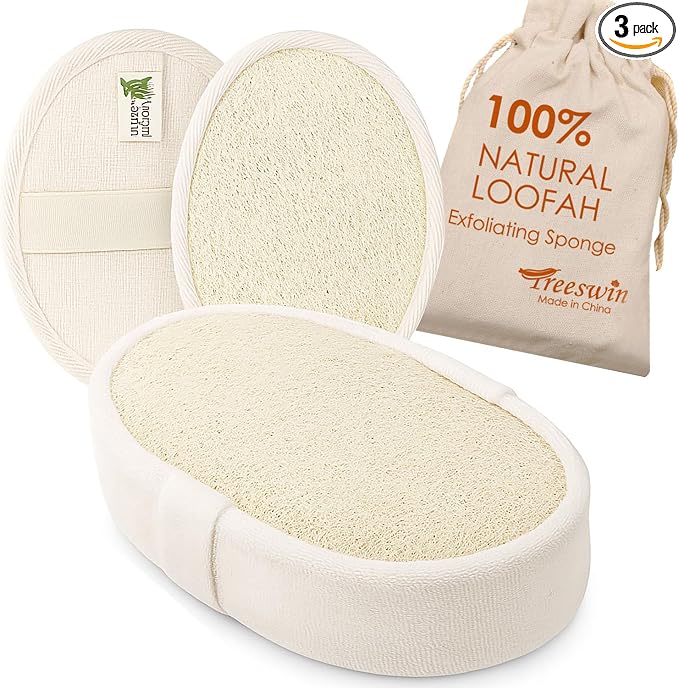 Natural Loofah Sponge, 3 Pack Exfoliating Body Scrubber by HOME