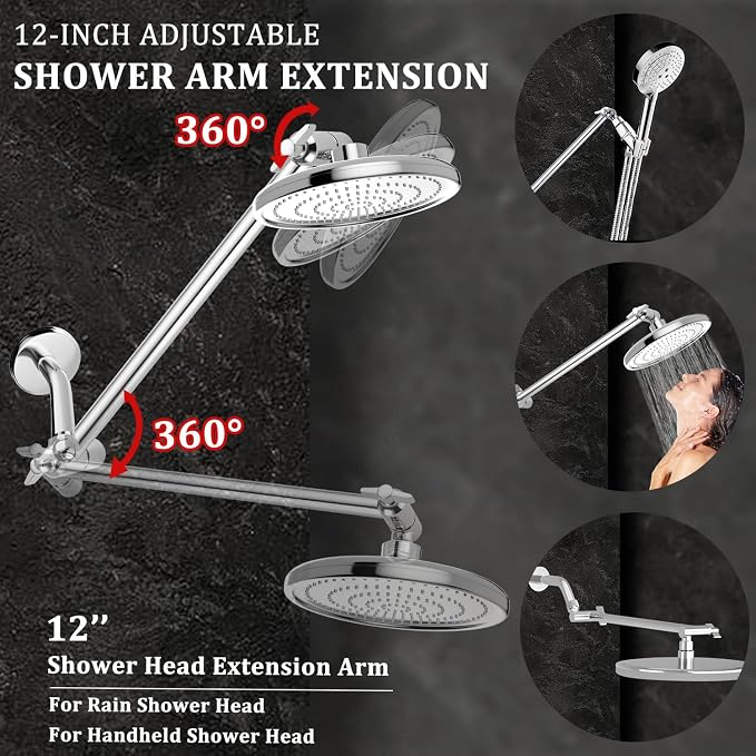 Adjustable Shower Head Extension Arm, Shower Arm Extender - Image 2
