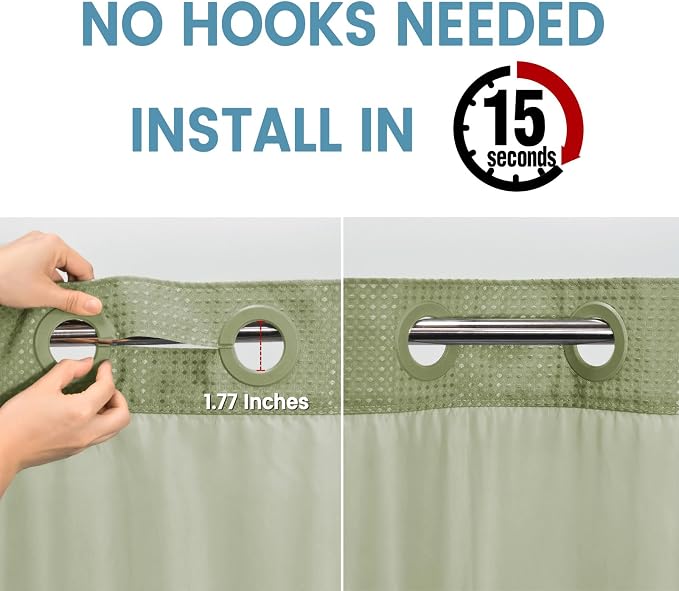 Sage Green Long Hotel Shower Curtain - Image 3