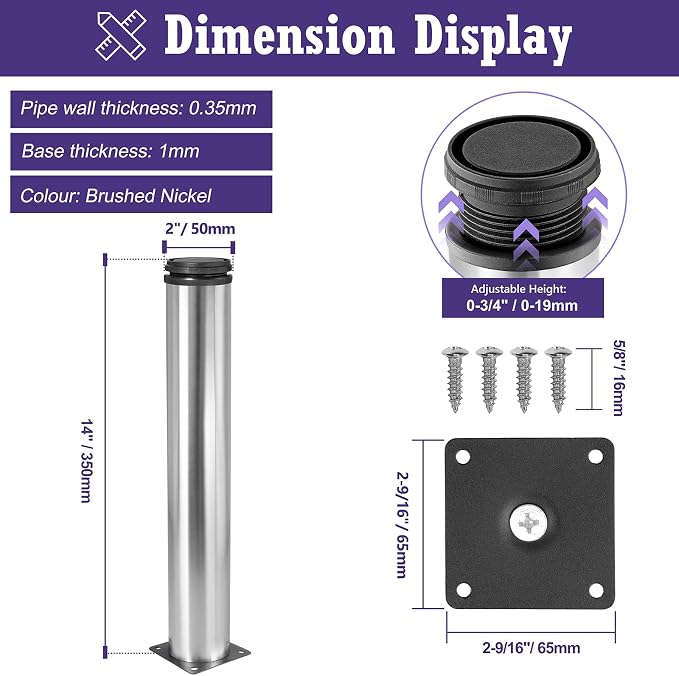 14 Inch Metal Furniture Legs Stainless Steel Adjustable Legs Silver Metal Legs - Image 5