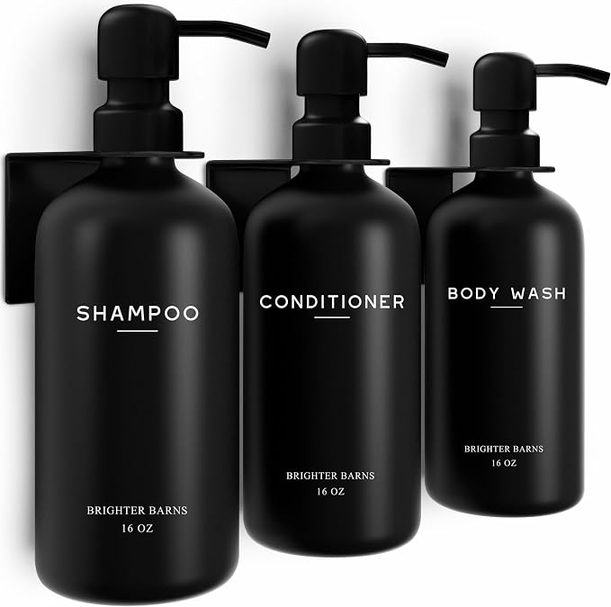 Black Shampoo and Conditioner Dispenser Set Wall Mounted by Brighter Barns by BrighterBarns