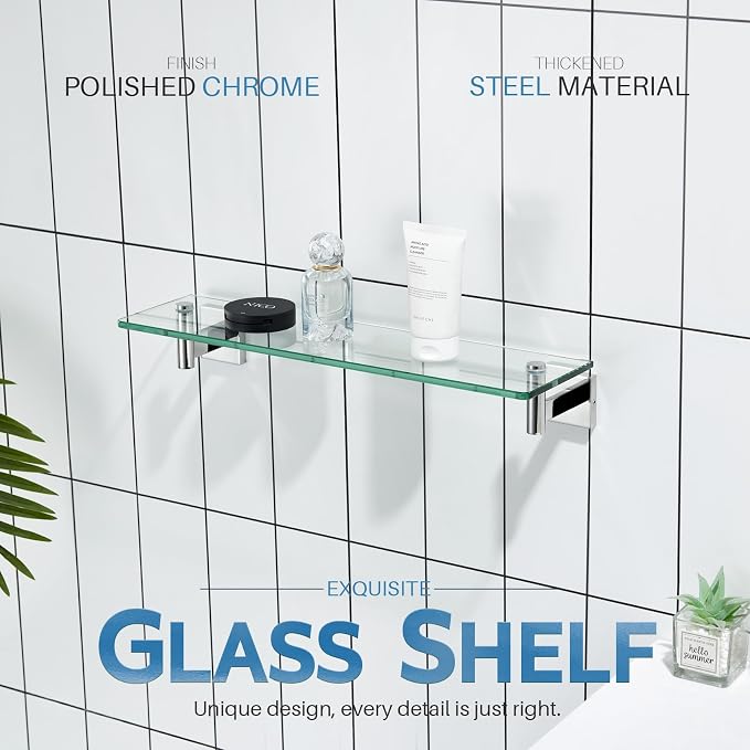 KOKOSIRI Bathroom Shelves Wall Mounted Floating Glass Shelf Polished Stainless - Image 3