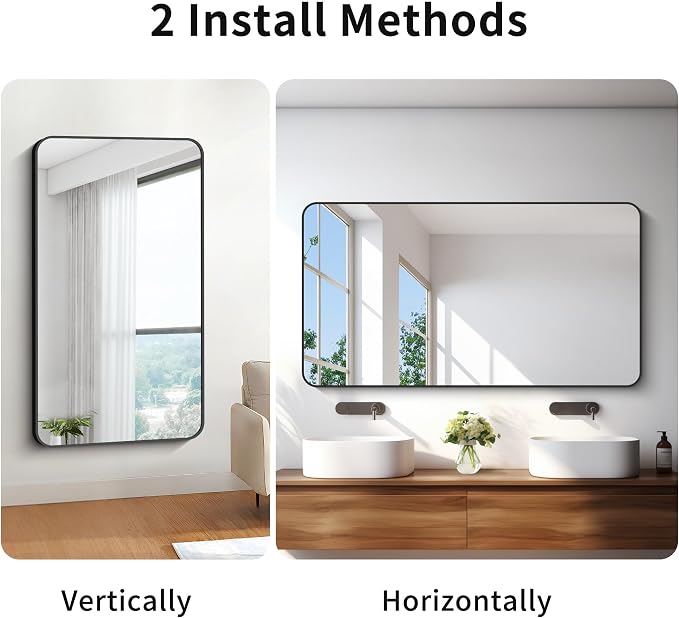30x55 inch Bathroom Mirror, Wall Mounted Bathroom Frame Vanity Mirror - Image 6