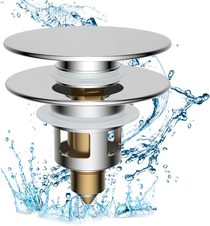 Hibbent All Metal 2 in 1 Bathroom Sink Stopper, Universal Pop Up Drain Strainer by Hibbent