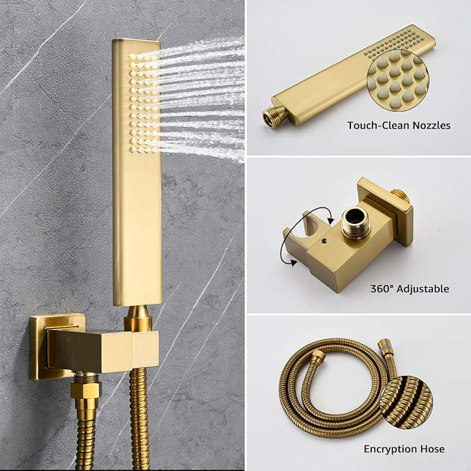 Iriber Ceiling Brushed Gold Rain Shower System - Image 6