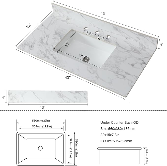 Montary 43"x 22" Bathroom Vanity Top - Image 7