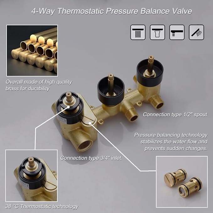 Thermostatic Shower System Matte Black Shower Faucet Set - Image 2
