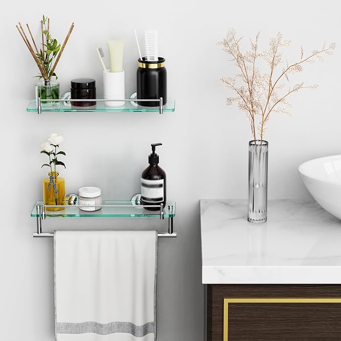 16-Inch Floating Tempered Glass Bathroom Shelf - Image 6