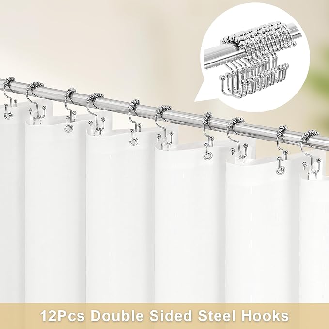 MitoVilla 3 in 1 Shower Curtain Set, Waterproof Fabric Hotel Bathroom Curtain - Image 2