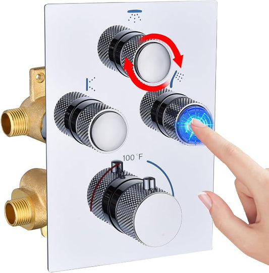 Push Button 3 Way Thermostatic Shower Diverter Valve, Concealed 3 Outlet Multi by NPYSVSSS