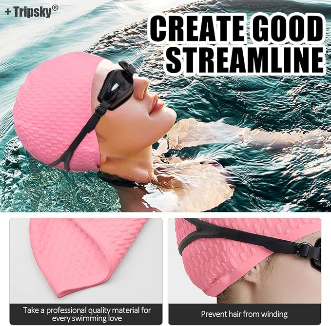 Tripsky Silicone Swim Cap, Comfortable Bathing Cap Ideal - Image 5