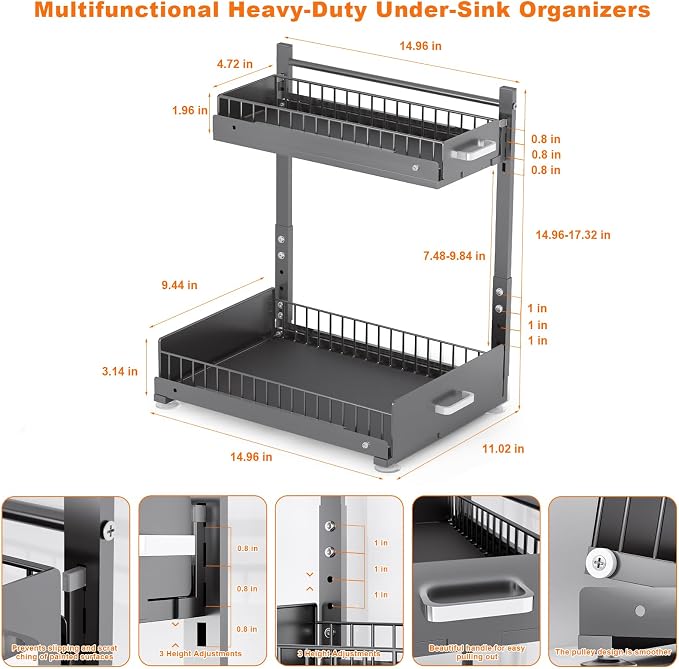 Under Sink Organizer, 2 Tier Slide Out Kitchen Cabinet Organizers - Image 3