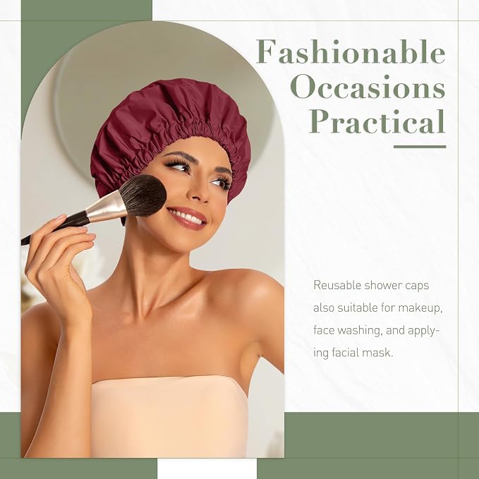 Reusable Shower Cap for Women, Large Waterproof Shower Essentials Bonnet - Image 2