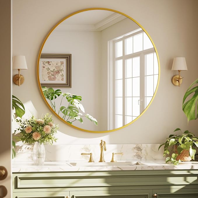42 Inch Round Gold Metal Wall Mirror - Image 3