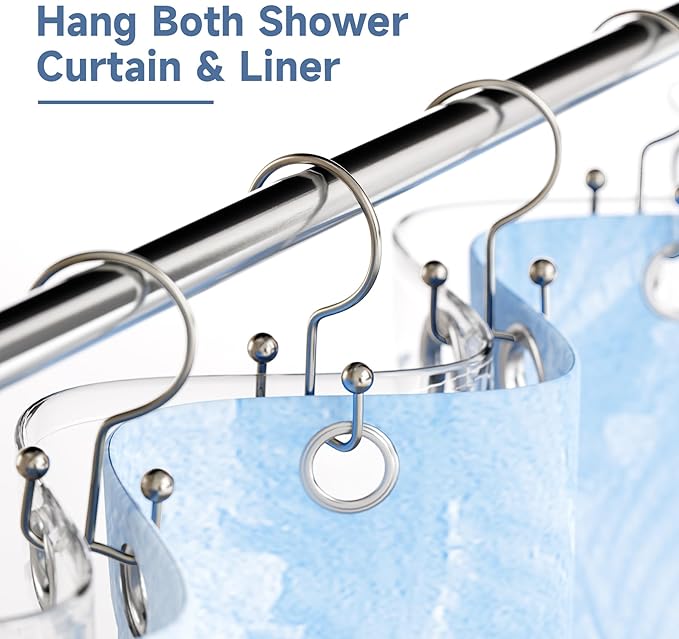 Titanker Shower Curtain Hooks Nickel, Minimalist Simple Double Glide Shower - Image 4