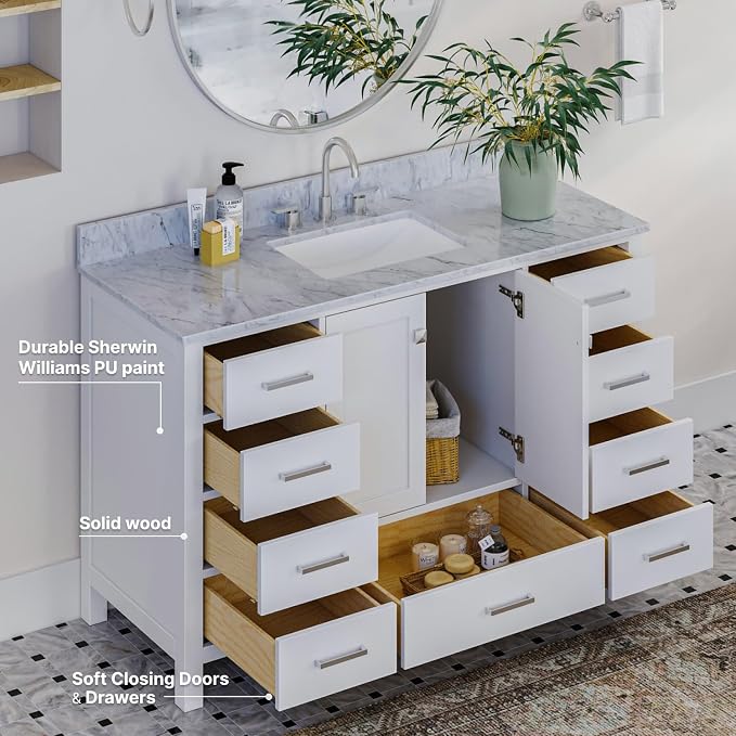 ARIEL 55" White Bathroom Vanity - Image 5