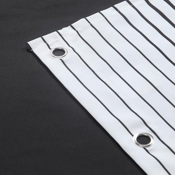 Black Shower Curtain, Modern Black and White Gradient Horizontal Stripe - Image 4