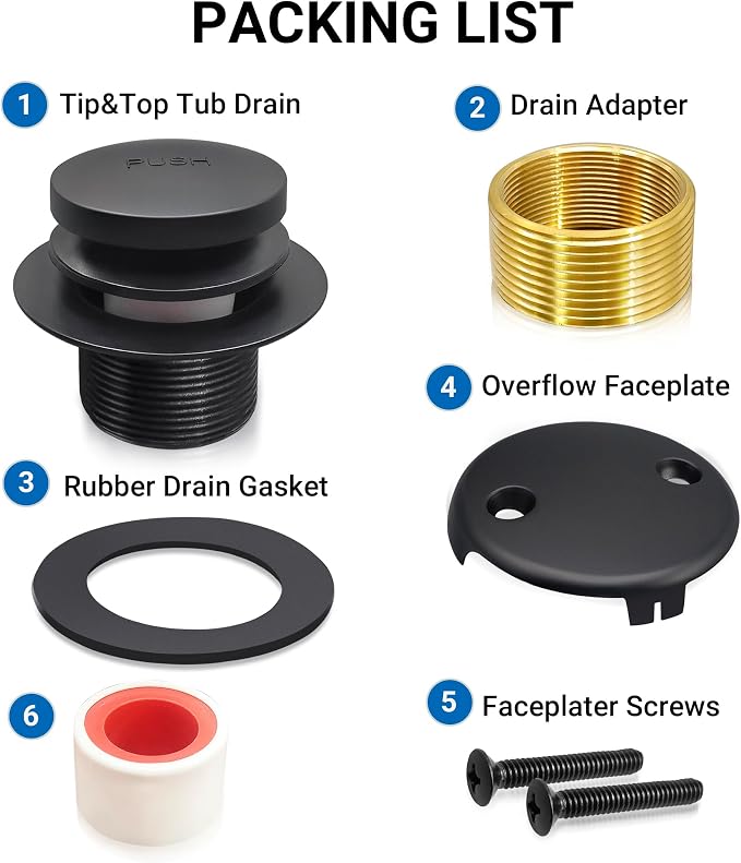 Tub Stopper Bathtub Drain Kit, Metal Tip-Toe Trim Kit - Image 3