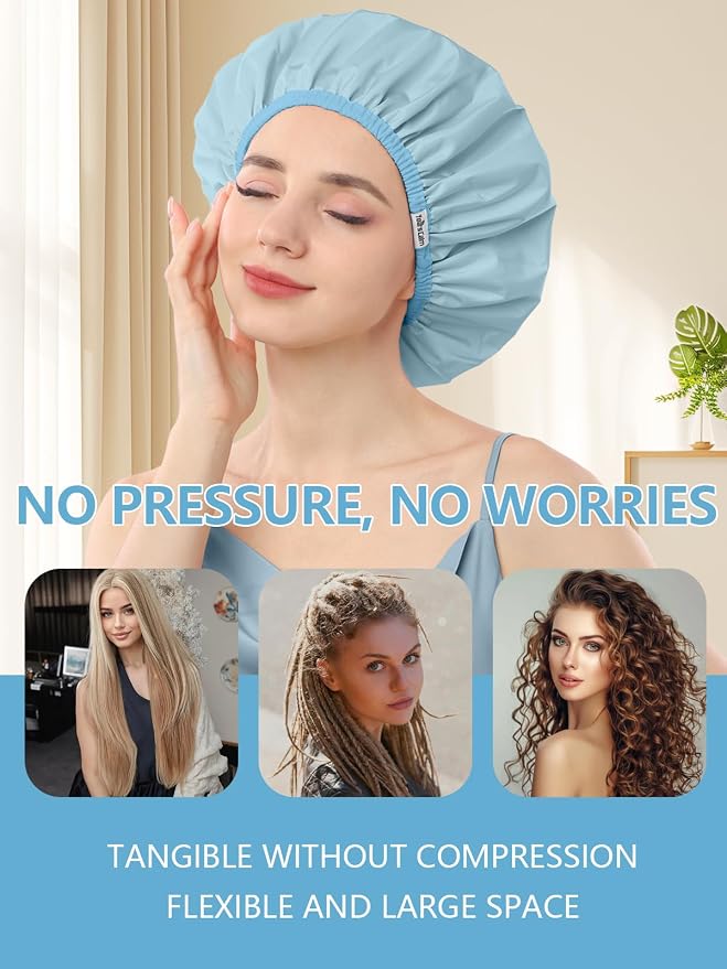 Years Calm Shower Caps For Women Reusable Waterproof，Pattern And Solid Color - Image 9