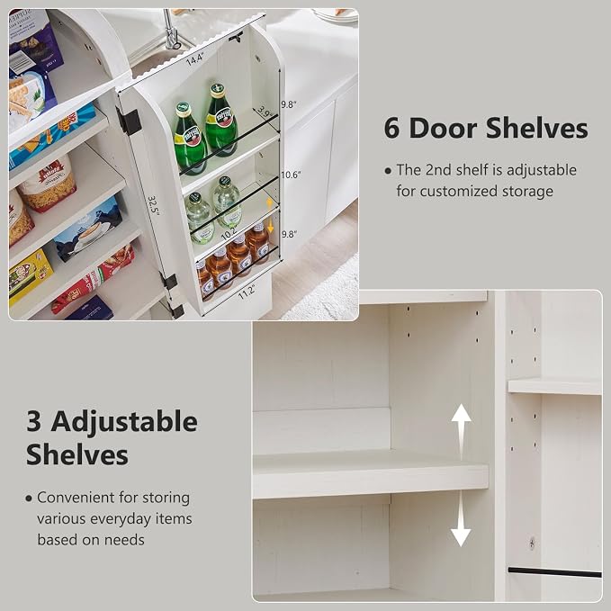 71" Tall Arched Kitchen Pantry, Modern Fluted Wood Storage Cabinet - Image 5