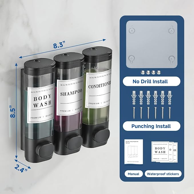 Shower Soap Dispenser Wall Mounted No Drill Shampoo Dispenser - Image 7